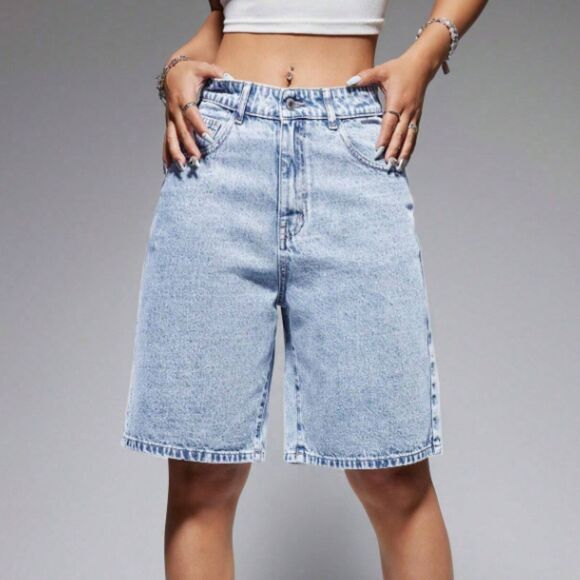 SHEIN Pants - SHEIN EZwear Women's Solid Color Simple Casual Denim Shorts Sz PS